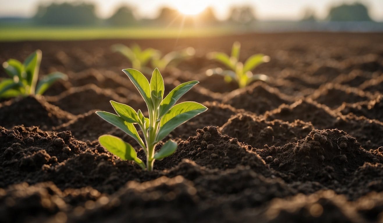 Soil is tilled and leveled. Seeds are carefully placed in rows. Water is sprayed gently over the soil. Sunlight filters through the clouds, providing the perfect conditions for germination